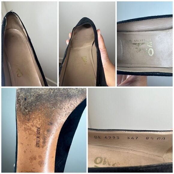 Salvatore Ferragamo Italy Black Vintage Suede Leather Pumps Size 8.5AA - Picture 15 of 15